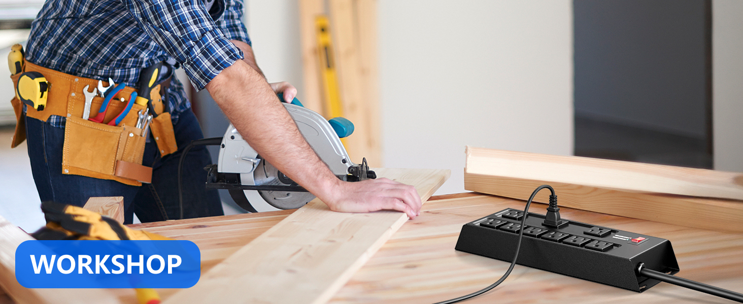 Heavy-duty power strip suitable for worshop
