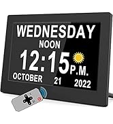 Véfaîî Newest,Dementia Clock with Auto DST &amp; 15 Alarms, Day Clock with Sun/Moon Icons for Memory ...