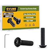 SVLING M3 x 35mm 200PCS Button Head Hex Socket Cap Screws Bolts, 10.9 Grade Alloy Steel, Allen He...