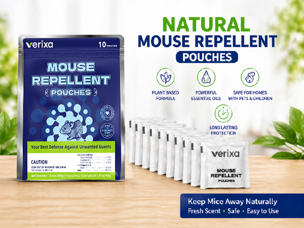 Verixa Mouse Repellent Pouches 10 Pack, Natural Peppermint Cinnamon Oil Rodent Deterrent Indoor 