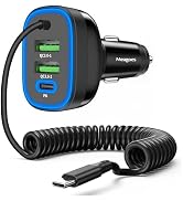 72W 4 Port USB C Super Fast Car Charger with 5ft Type C Coiled Cable Compatible for iPhone 15 Pro...