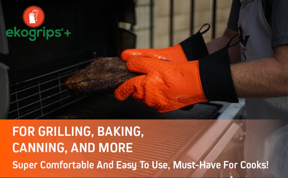 Ekogrips silicone gloves used for grilling a brisket – showcasing durability and heat protection.