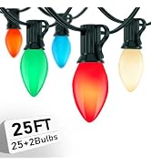 25Ft Multicolor Chritsmas Lights Outdoor, C7 5W Vintage Ceramic String Lights with 25 Colorful Ba...