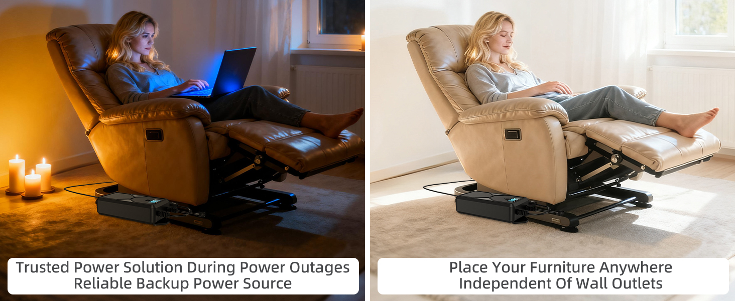 Battery Pack for Reclining Furniture with Charger 2-Pin 2500mAh Recliner Battery Pack Rechargeable