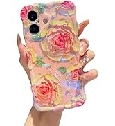 XIZYO Case for iPhone 16, Colorful Retro Oil Painting Flower Cute Floral Aesthetic Curly Wave Fra...
