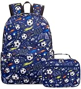 LEDAOU Boys Backpack with Lunch Box Set, 16" Soccer School Backpack for Boys Ages 5-10, Kids Book...