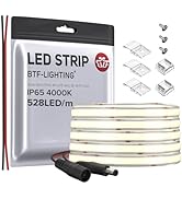 BTF-LIGHTING FCOB COB LED Strip IP65 Flexible High Density Uniform Light 14W/m 16.4FT DC24V Natur...