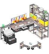 AODK 79 inch L Shaped Desk with File Drawers, Reversible L Shaped Gaming Desk with Power Outlets ...