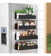 HuggieGems 4 Pack Magnetic Spice Storage Rack Organizer for Refrigerator and Oven, Black Fridge O...