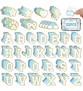 NICEVINYL Self Adhesive Chenille Patches:132PCS Blue Pre-Sort Varsity Letter Patch for DIY Bags B...