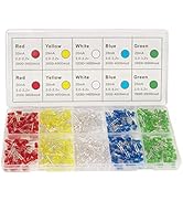 DiCUNO 450pcs (5 Colors x 90pcs) 5mm LED Light Emitting Diode Round Assorted Color White/Red/Yell...