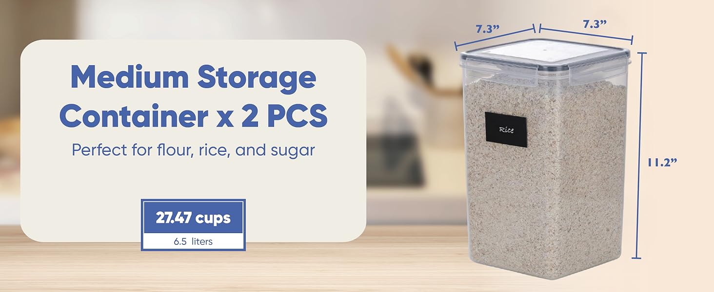 Bulk Food Storage Containers, Canisters for Flour and Sugar Storage, Rice Container 25 lbs, Rice Bin