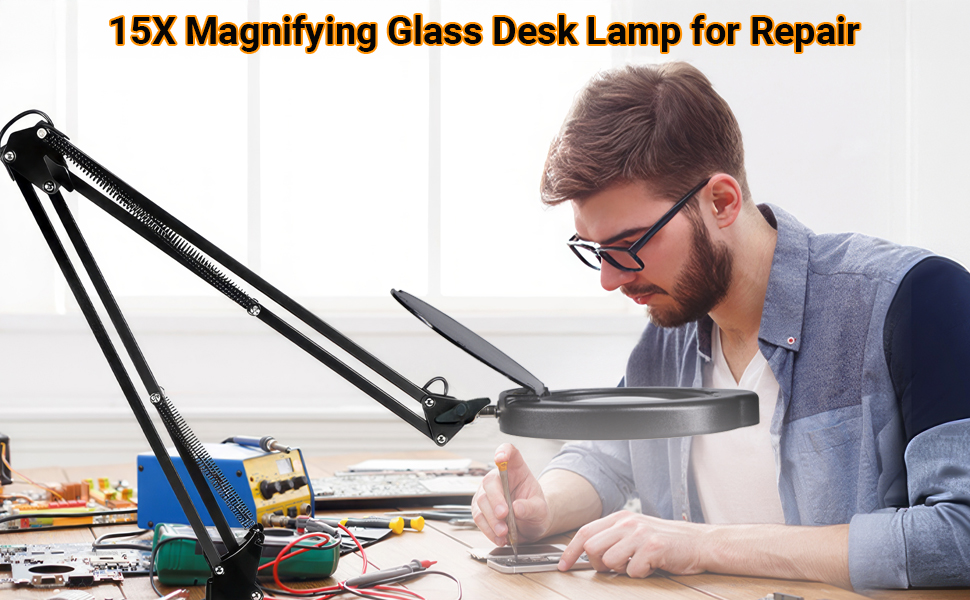15X Magnifying Glass Desk Lamp for Repair