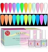SAVILAND Glows in The Dark Gel Nail Polish Set - 12 Halloween Colors Luminous Neon Nail Gel Polis...