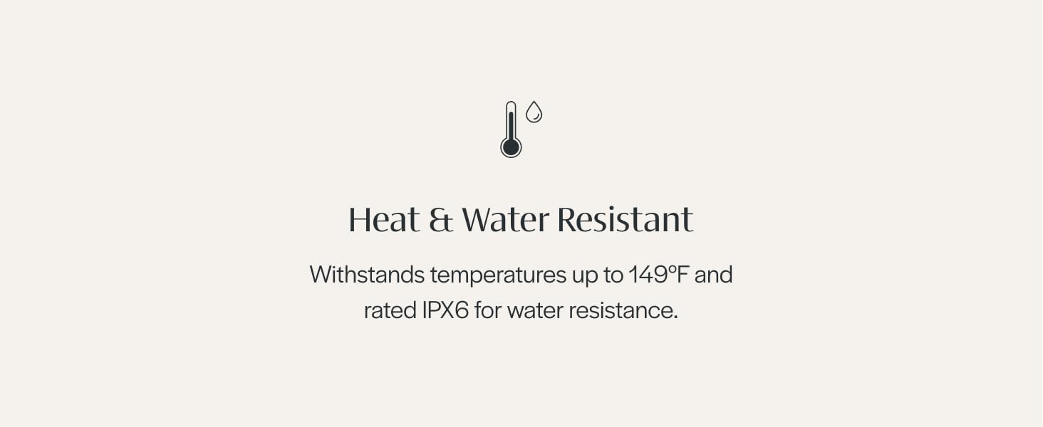 Water and Heat reistant up to 149 degrees fahrenheit