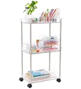 American Dream Acrylic 3-Tier Rolling Cart with Wheels, Chrome &amp; Clear Utility Storage Trolley, M...