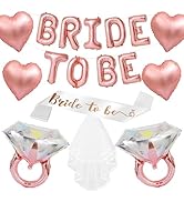 Rose Gold Bachelorette Party Decorations, Rose Gold Bride to Be Banner Heart Balloon with Diamond...