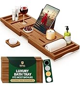 ROYAL CRAFT WOOD Premium Foldable Bathtub Tray Caddy - Wood Bath Tray for Tub, Bamboo Shelf, Expa...