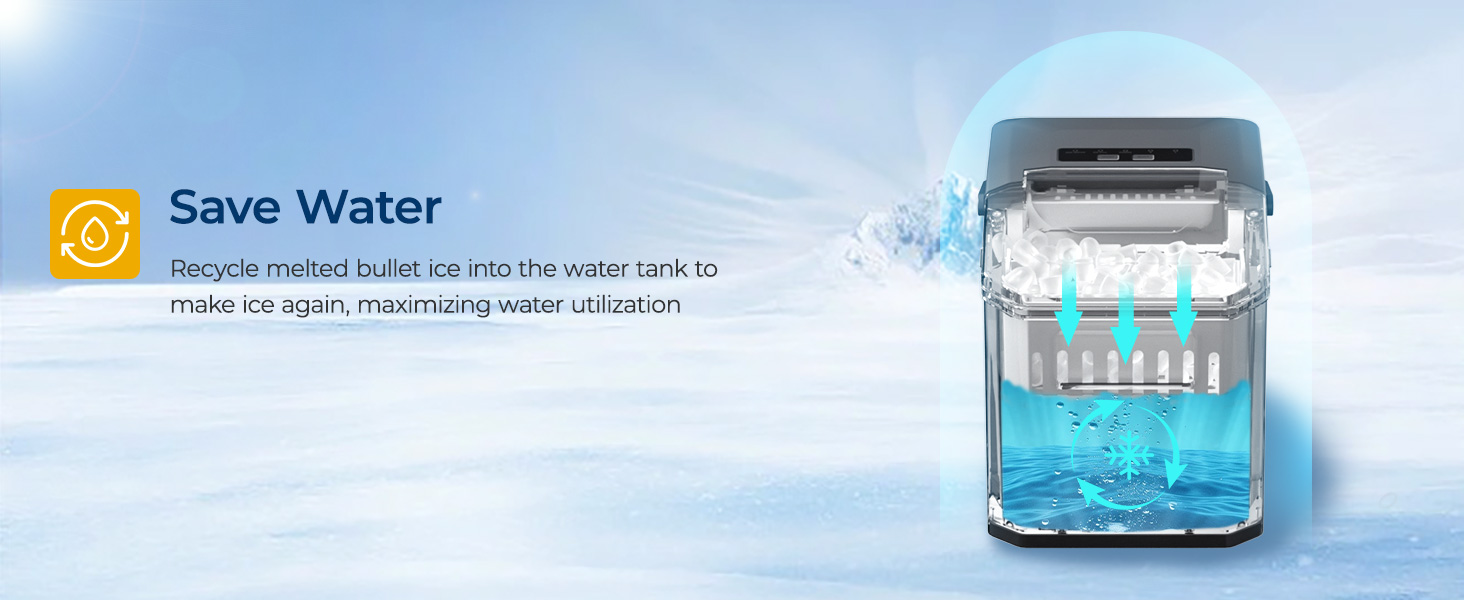 Table Top Ice Maker Machine Water Circulation Design, Unused Ice Melts and Then Re-Makes Ice