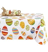 Fitable Easter Rectangle Table Cloth - 60x84 Inch Waterproof Colorful Egg Pattern Tablecloth Viny...