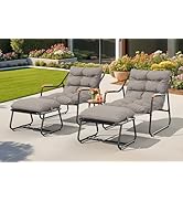 YITAHOME Patio Lounge Chair with Ottoman Set of 2, Oversized Papasan Chair with Soft Cushion, Ind...