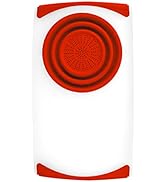 Dexas Over the Sink Poly Cutting Board with Collapsible Colander Strainer, 11.5 x 20",Natural/Red
