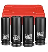 TUZkozs 4 Pieces 1/2 inch Drive Deep Impact Socket Set,Metric,17mm 19mm 21mm 22mm,Cr-Mo,6-Point,S...