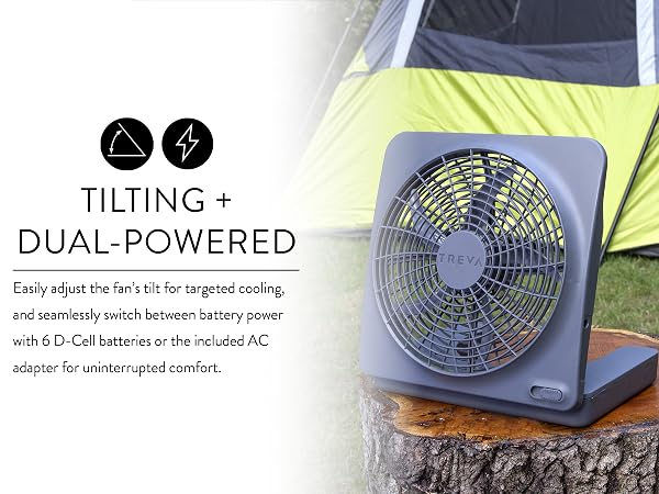 Treva 10 Inch Basic Fan Gray Outside Camping