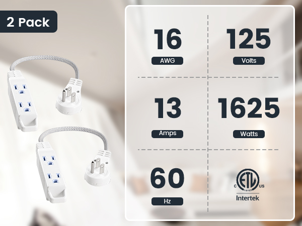 360° Rotating Flat Plug Extension Cord