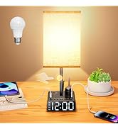 BTU Bedside Table lamp with Alarm Clock - 3 Color Temperatures Bedside Lamps with USB C and A Por...