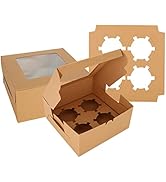 QTLCOHD 100Pcs Cupcake Boxes 4 Count Cupcake Containers 6x6x3 Inch Brown Cupcake Box Bulk for Cup...