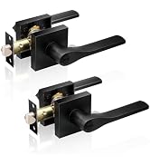 JO.KO Matte Black Door Knob, Interior Privacy Keyless Entry Door Lock, Square Style Reverisble Do...