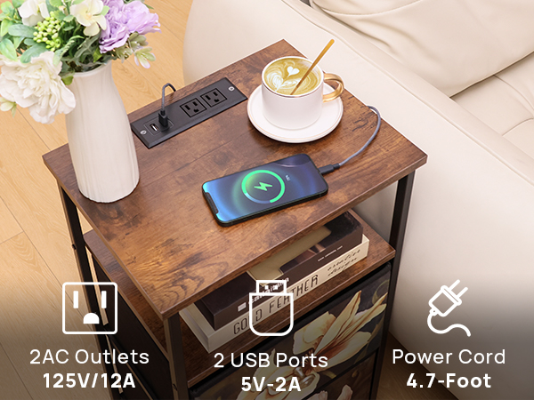 Nightstands Set of 2 with Charging Station