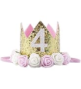 Baby Princess Tiara Crown, Baby Girls/Kids First Birthday Hat Sparkle Gold Flower Style with Arti...
