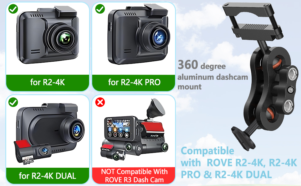 for ROVE dash cam aluminum rearview mirror mount