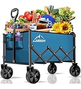 Collapsible Folding Wagon Cart, 350LBS Utility Large Capacity Cart Foldable Wagon with All Terrai...