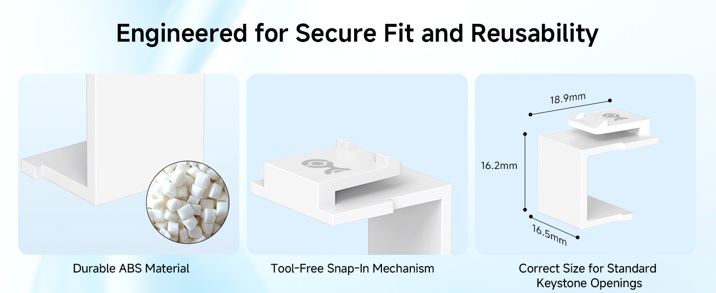 Keystone blanks snap-in blank keystone plug for unused network or audio-video ports
