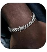 ChainsHouse Gothic Punk Barbed Wire Thorns Bracelet Mens Stainless Steel Brambles/Cuban Link Chai...