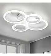 Vikaey Modern LED Flush Mount Ceiling Light, 4 Rings White Close to Ceiling Light, Lighting Fixtu...