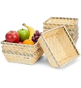 TOPZEA 10 Pack Natural Bamboo Gift Baskets, 7.5" Square Woven Fruit Basket Small Wicker Bread &amp; C...