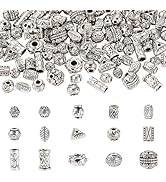 Sparkeads 150 Pcs Tibetan Style Alloy Beads Antique Silver Beads Mixed Shapes Rectangle Round Col...