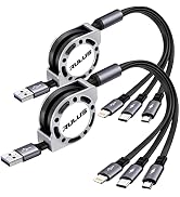 RULUS Retractable Multi Charging Cable[2Pack 4Ft], 3 in 1 Multi USB Cable Fast Charging Cord with...