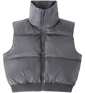 ELFJOY Cropped Puffer Vest for Women Down Crop Puffer Jacket Stand Collar Lightweight Winter Warm...