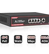 ienRon 5 Ports Gigabit Network Switch(4 Ports PoE Switch+1 Port Gigabit Uplink),Unmanaged Etherne...