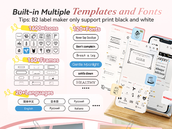 NIIMBOT B2 Label Maker Machine with Tape, Portable Bluetooth Label Printer with Multiple Templates