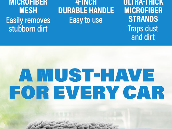 Car dash duster with microfiber mesh, anti-slip handle, and thick chenille fibers