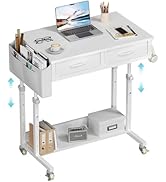 Small White Portable Rolling Standing Desk with Drawers &amp; Storage Shelf, 32 Inch Mobile Stand Up ...
