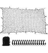 7' x 5' Heavy Duty Bungee Cord Cargo Net Stretches to 14' x 10'-Latex Truck Bed Mesh with 12Pcs F...