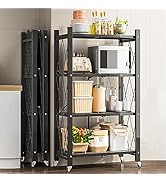 JOYBOS 4-Shelf Foldable Storage Shelves with Wheels, Heavy Duty Metal Shelving, No Assembly Organ...