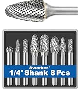 Sworker 8Pcs Carbide Burr Set 1/4 Shank w/Clear Box Max Head Dia 10mm Die Grinder Bits Rotary Too...